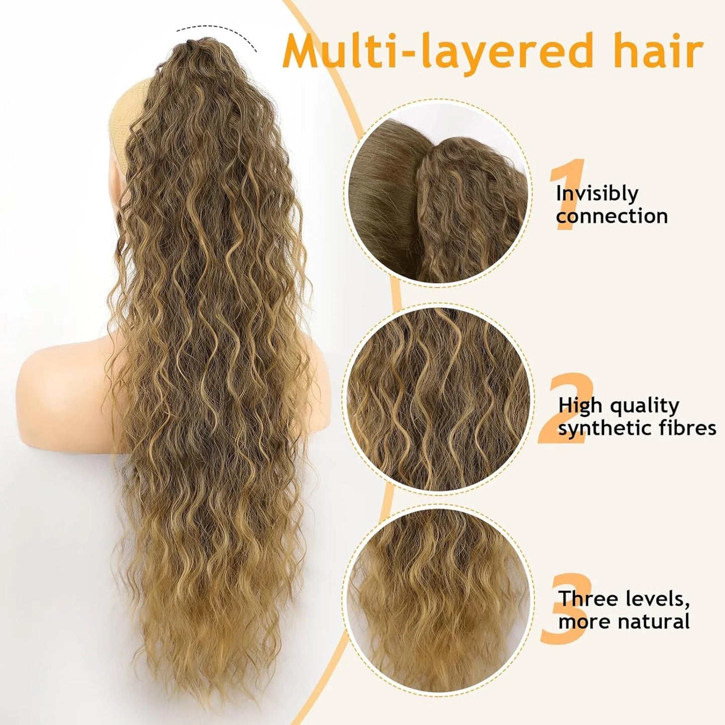 Long Wavy Ponytail Hair Extension Clip-In | Fluffy Faux Ponytail Hairpiece