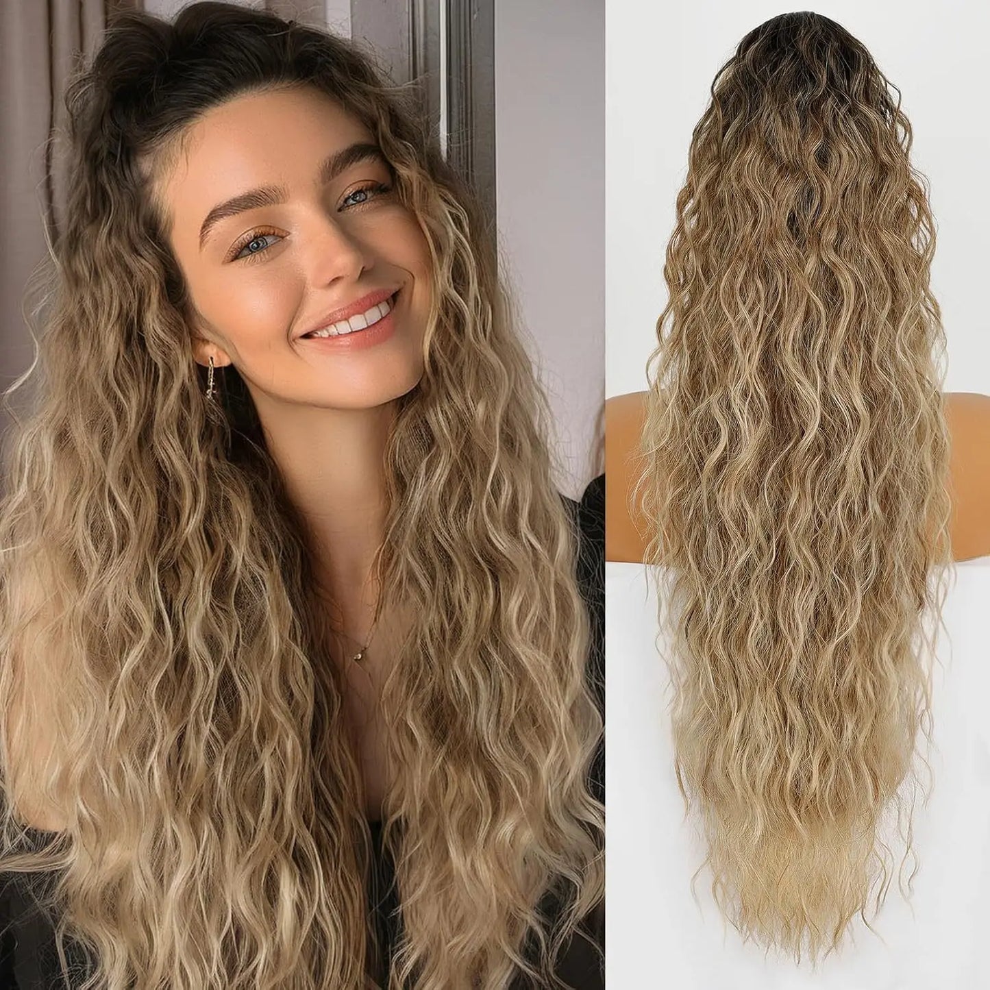 Long Wavy Ponytail Hair Extension Clip-In | Fluffy Faux Ponytail Hairpiece