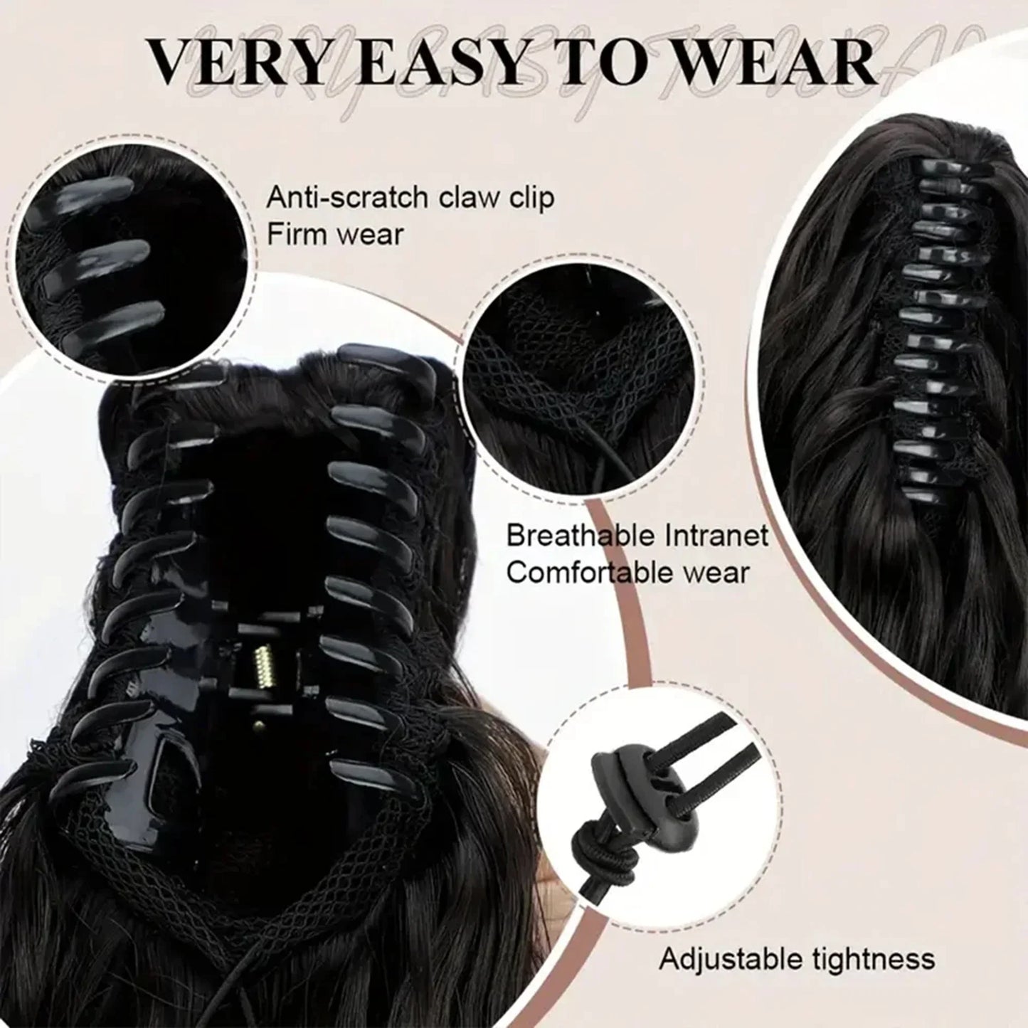 Long Wavy Ponytail Hair Extension Clip-In | Fluffy Faux Ponytail Hairpiece